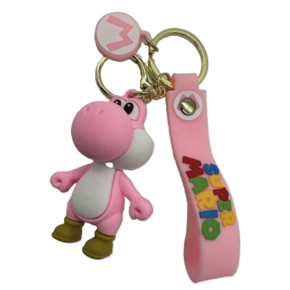 Pink Yoshi Mario Figure Keychain Silicone Strap Charm